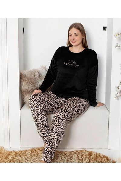 Pijamoni Set de pijamale cu mânecă lungă, catifea, mărime mare, pentru femei, 4230/1- 1 buc