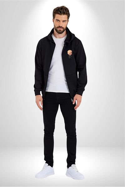 Angemiel Black Boss Baby Boy Hooded Oversize Cotton Kangaroo Pocket and Zipper