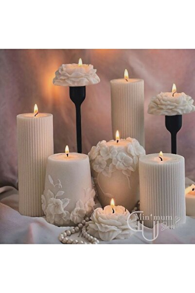 Minimum Stories Serenity 8'li Beyaz Baton-rattan-şakayık Dekoratif Mum Seti