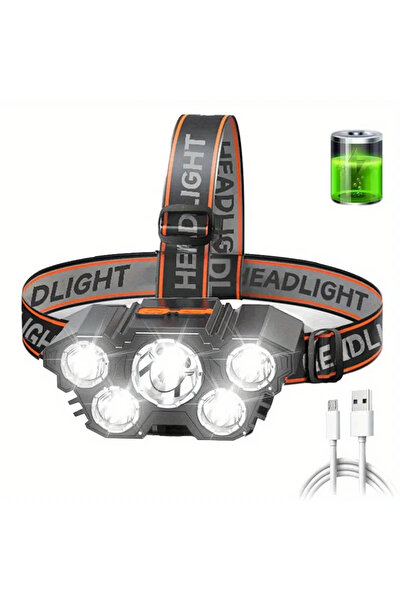 Choice مصباح أمامي أسود فائق السطوع والقوة بخمسة مصابيح LED، قابل لإعادة الشحن، مقاوم للماء.