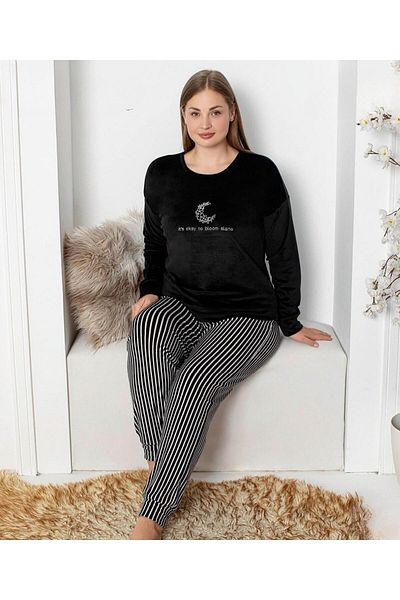 Pijamoni Set de pijamale cu mânecă lungă, catifea, mărime mare, pentru femei, 4230/5- 1 buc