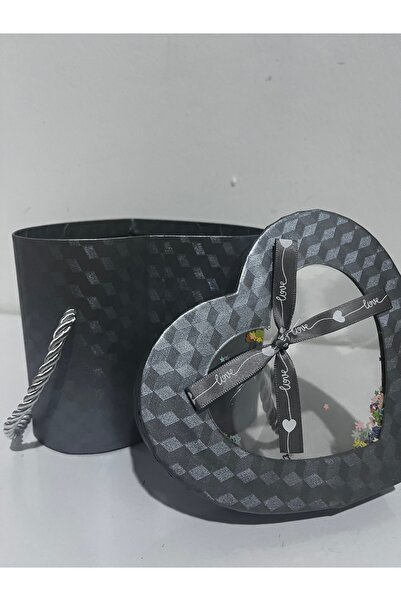 abnturk 15x13x12 Kar taneli pencereli kapaklı ile tutma ipli kalpli hediye ku...