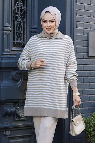Neva Style تونيك محبوك مخطط من فرو المنك 65904V