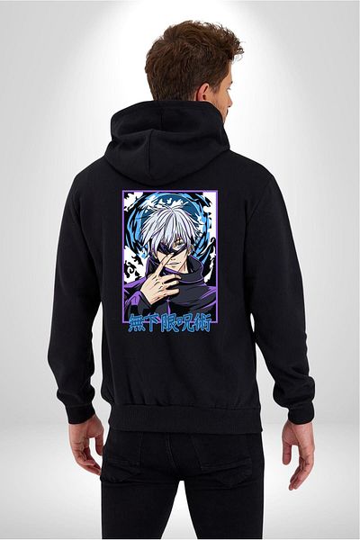 Angemiel Jujutsu Vintage Washed Megumi Gojo Anime Manga Printed Black Hooded Men's Cardigan