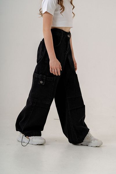 GİYİCEM Girls' Elastic Leg Cargo Pocket Jeans