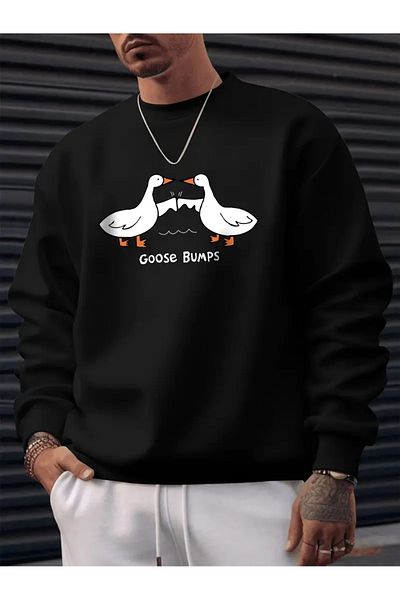 Karatopak Goose Bumps Duck Printed Unisex Oversize Crew Neck Sweatshirt