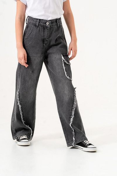 GİYİCEM Girl's Dirty Stitched Cargo Pocket Trousers