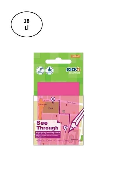 Gıpta Neon Pink Transparent Postit - 76x51 Translucent, 50 Sheets