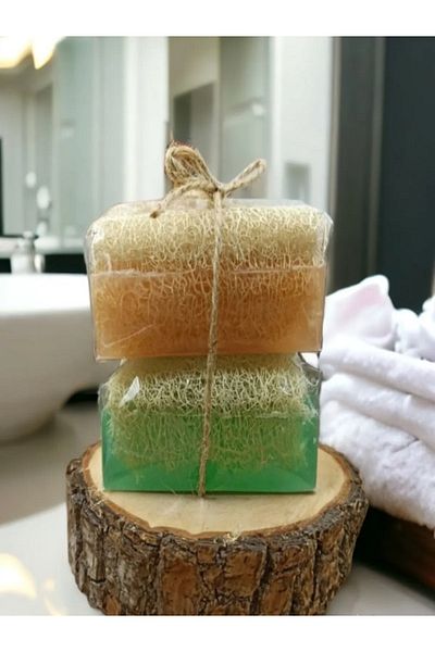 ayliz plast&ambalaj 100% Natural Handmade Pumpkin Fiber 2 Pieces Soap with Honey and Aloe Vera Extract Anti-Acne (130 Gr)