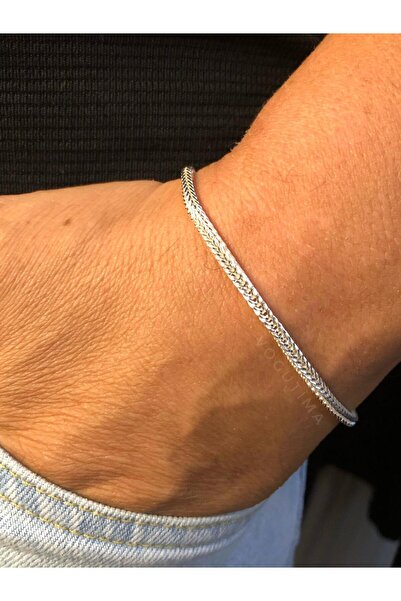 vogutima Erkek Gümüş Bileklik - 3mm Beyaz Parlak Tilki Kuyruğu Model • Işıklı...