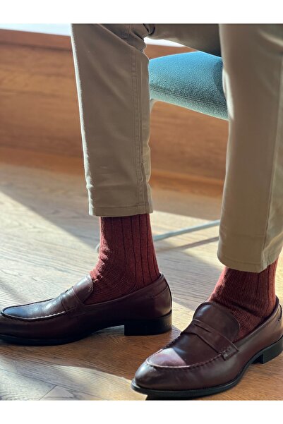 Bambuleyyo Çorap Erkek Kalın Şık Bot Çorabı - Yün Içerikli - 2'li Paket (BEDEN 41-45) Kiremit Ve Antrasit Fitilli