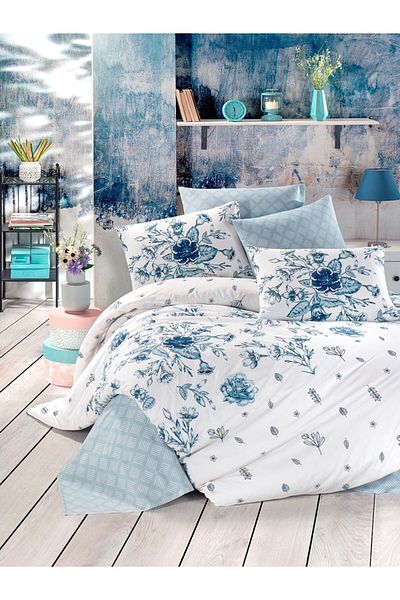 Uğur Home Ev Tekstili Set cuvertură de pilota Ranforce dublă 200x220cm - Onix Blue