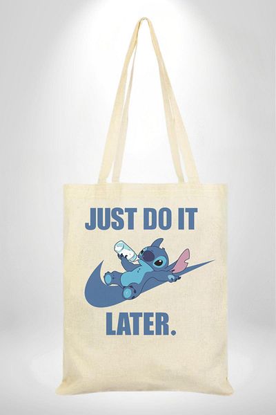 Angemiel DO IT LATER Stitch Baby Bottle Animation 35X40 Women Men Children Ecru Raw Cloth Bag