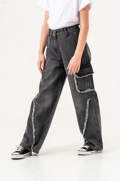 GİYİCEM Girl's Dirty Stitched Cargo Pocket Trousers
