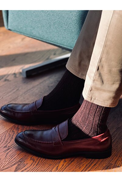 Bambuleyyo Çorap Erkek Kalın Şık Bot Çorabı - Yün Içerikli - 2'li Paket (BEDEN 41-46), Kahverengi Ve Hardal Fitilli