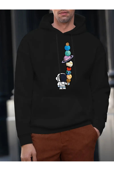 GALASHOP Astronaut and Planets Pattern Printed Hoodie