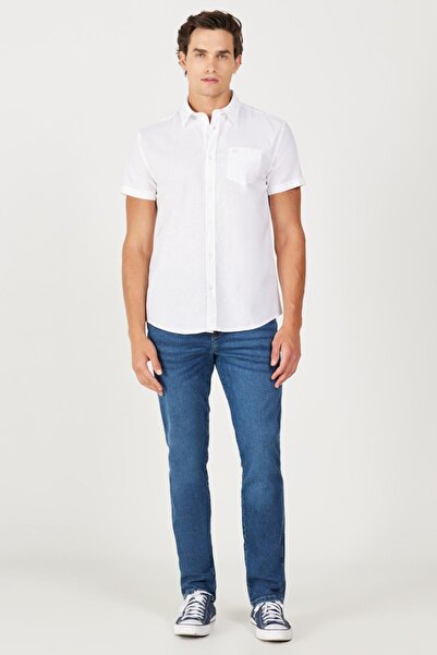 WRANGLER Regular Fit Normal Cut Short Sleeve Button Collar Linen Shirt