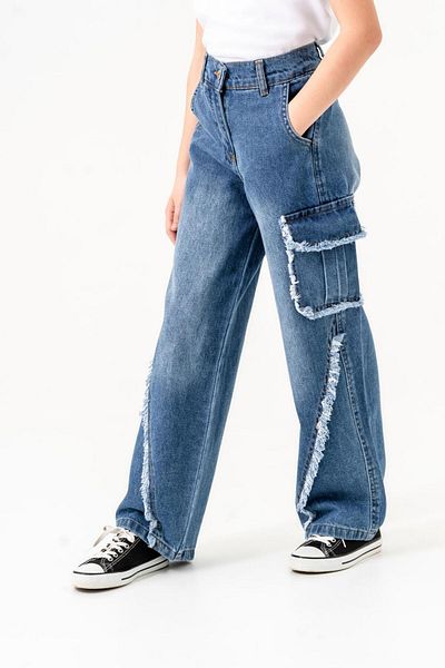 GİYİCEM Girl's Dirty Stitched Cargo Pocket Trousers