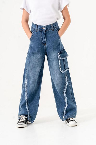 GİYİCEM Girl's Dirty Stitched Cargo Pocket Trousers