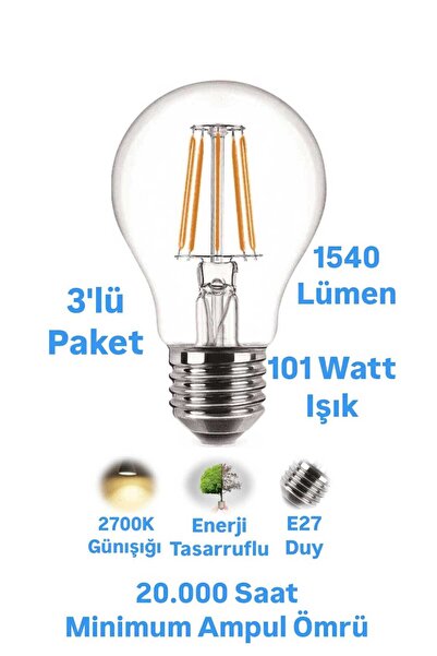 repplam 12W-101W Rustik Led Ampul Günışığı 1540 Lümen E27 Duylu Dekoratif Ampul Flamanlı