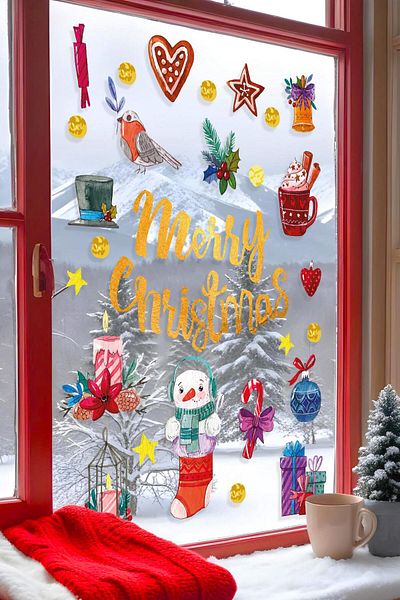 Postifull Christmas Wall Sticker, Christmas Ornament, Christmas Decor, Adhesive Wall Sticker, Christmas Decoration