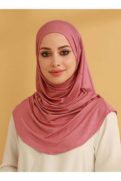 Tuva Şal Ribbed Jersey Ready Turban - Dried Rose - Canvas
