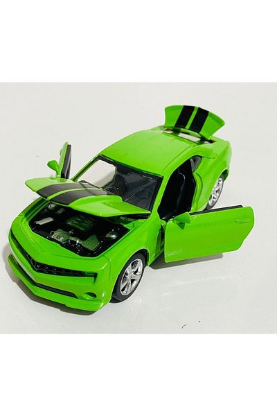 FEN TOYS كامارو موديل أبواب سيارة معدنية غطاء محرك السيارة يفتح باللون الأخضر