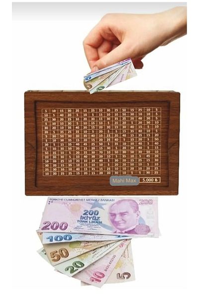Mahi Max Target Box, Wooden Piggy Bank, Moneybox 5000 Tl Money Savings Target