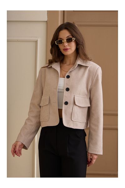 Elif Özbey Butik Suede Short Jacket with Stone Pockets