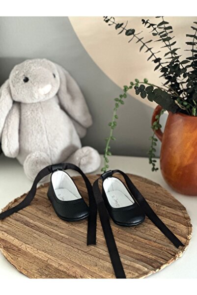 Li Puna Black Genuine Leather Baby Loafers - Ballerina Model