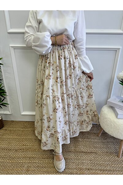Moda Lippa Καφέ φούστα με φλοράλ μοτίβο