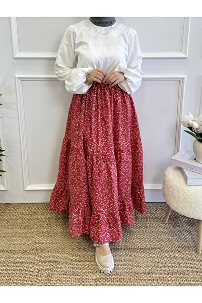 Moda Lippa Fusta roșie stratificată cu modele florale