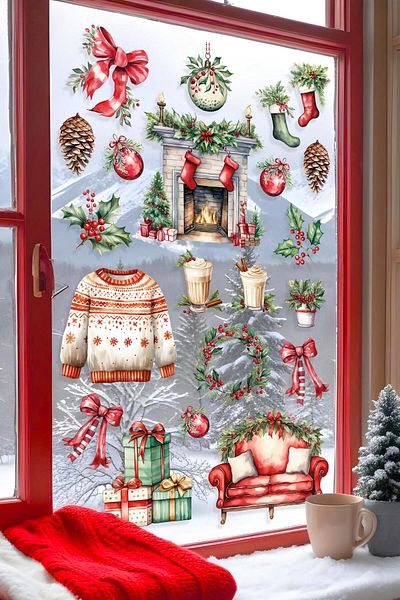 Postifull Christmas Wall Sticker, Christmas Ornament, Christmas Decor, Adhesive Wall Sticker, Christmas Decoration