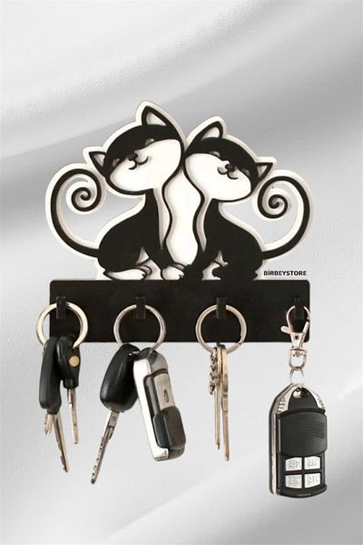 BİRBEYSTORE Breloc cuplu iubitor ușă față breloc din lemn pisică drăguță