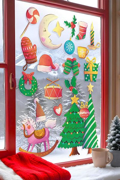 Postifull Christmas Wall Sticker, Christmas Ornament, Christmas Decor, Adhesive Wall Sticker, Christmas Decoration