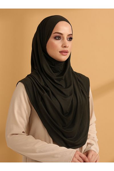 Tuva Şal Ribbed Jersey Ready Turban - Khaki - Canvas