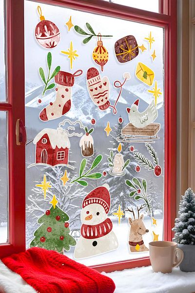 Postifull Christmas Wall Sticker, Christmas Ornament, Christmas Decor, Adhesive Wall Sticker, Christmas Decoration