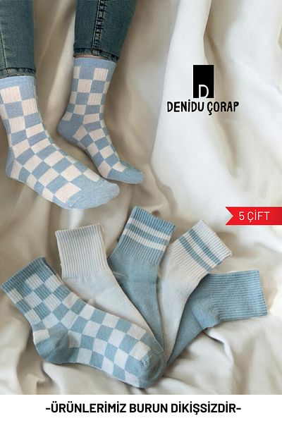 Denidu Çorap 5 Pairs of College Seamless Women's Sports Socks - Economical Scented Tennis