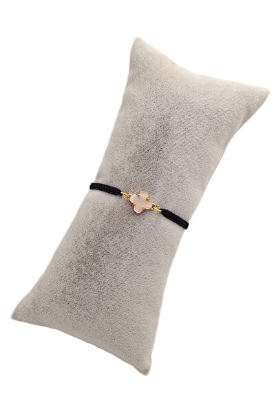 Han Ticarethane Sedefli Yonca Model Siyah Makrome Örgü Bileklik