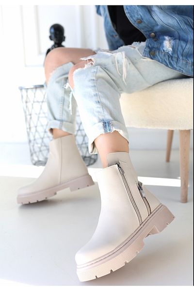 BESKAR Μπότες Menta Beige Skin με αξεσουάρ με φερμουάρ