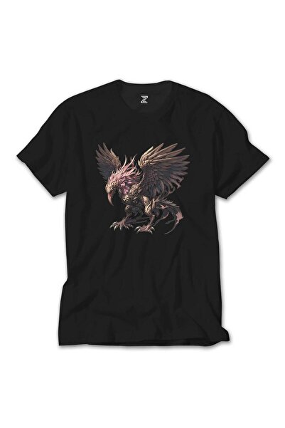 Lunas Glow Tricou negru cu creatură din mitologia Phoenix