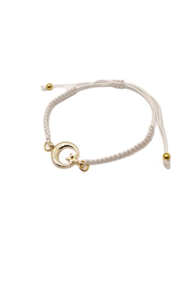 Han Ticarethane Gold Color Crescent Star Macrame Braid Bracelet