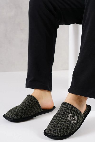 Endurstep Χειμερινές ανδρικές παντόφλες προίκας για επισκέπτες με τετράγωνο σχέδιο με σφουγγάρι στη σόλα