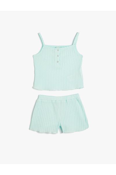 Koton Set aus geripptem Sling-T-Shirt und Shorts – Druckknopfdetail