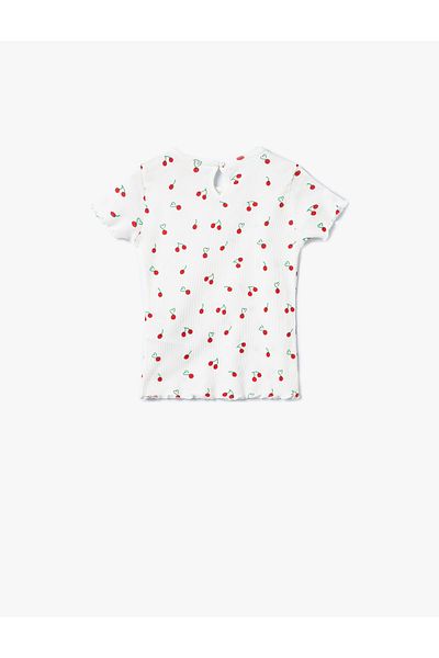 Koton T-shirt Cherry Printed Short Sleeve Ribbed Cotton