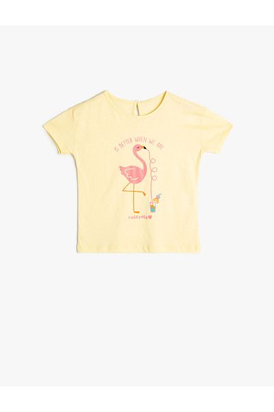 Koton T-Shirt Flamingo Printed Short Sleeve Crew Neck Cotton