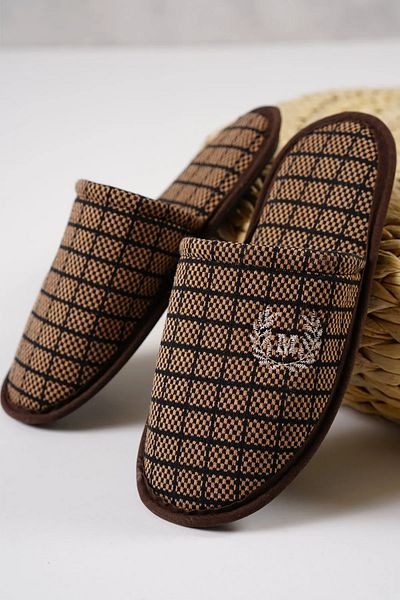 Endurstep Χειμερινές ανδρικές παντόφλες προίκας για επισκέπτες με τετράγωνο σχέδιο με σφουγγάρι στη σόλα