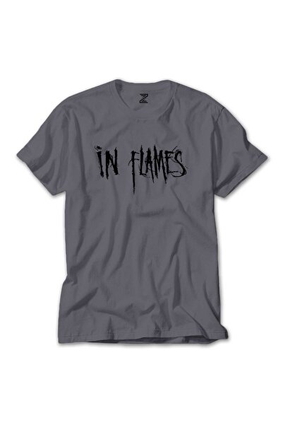 Z zepplin In Flames Logo Gray T-Shirt