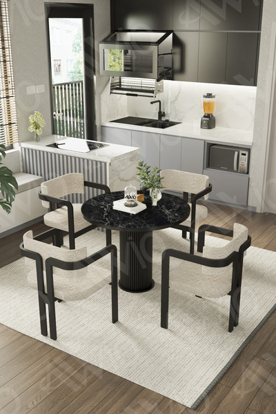 AVVİO Bella Bohem Ayak 4'lü Tokyo Metal Demonte Sandalye 90x90 Masa Sandalye Takımı