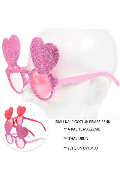 Skygo Pink Color Glitter Processed Heart Figured Party Glasses